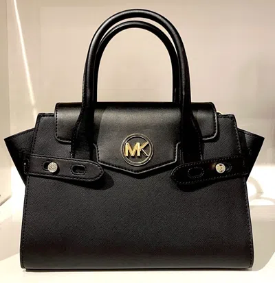 Michael Kors Carmen Black White Leather Medium Flap Satchel Shoulder Bag In Multi