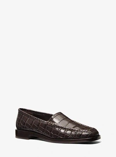 Michael Kors Carolyn Crocodile Embossed Leather Loafer In Brown