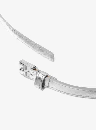 Michael Kors Carolyn Metallic Snake Embossed Leather Waist Belt In Silver