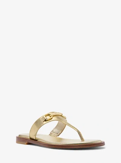 Michael Kors Carson Crackled Metallic Leather Sandal In Gold
