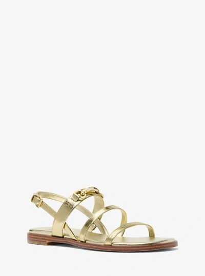 Michael Kors Carson Crackled Metallic Leather Sandal In Gold