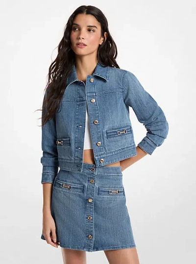 Michael Kors Carson Denim Cropped Jacket In Blue