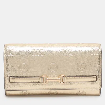 Pre-owned Michael Kors Carson Gold Leather Wallet On Strap