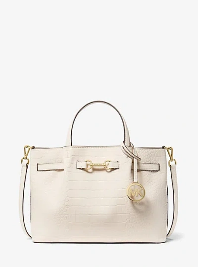 Michael Kors Carson Medium Crocodile Embossed Satchel In Brown