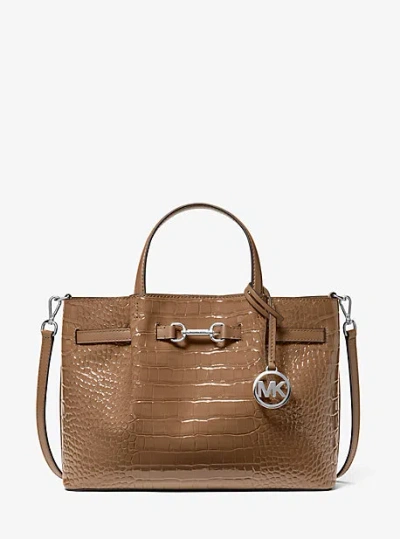 Michael Kors Carson Medium Crocodile Embossed Satchel In Brown