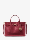 Michael Kors Carson Medium Crocodile Embossed Satchel In Red