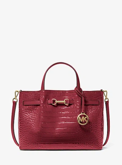 Michael Kors Carson Medium Crocodile Embossed Satchel In Red