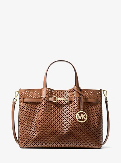 Michael Kors Carson Medium Floral Laser Cut Satchel In Brown