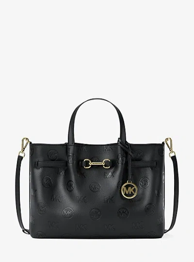 Michael Kors Carson Medium Logo Debossed Satchel In Black