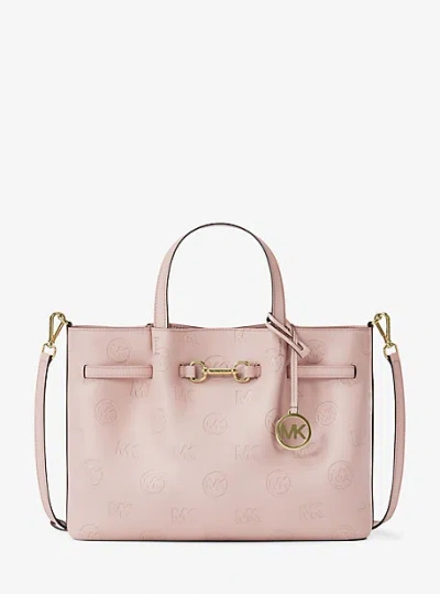 Michael Kors Carson Medium Logo Debossed Satchel In Pink