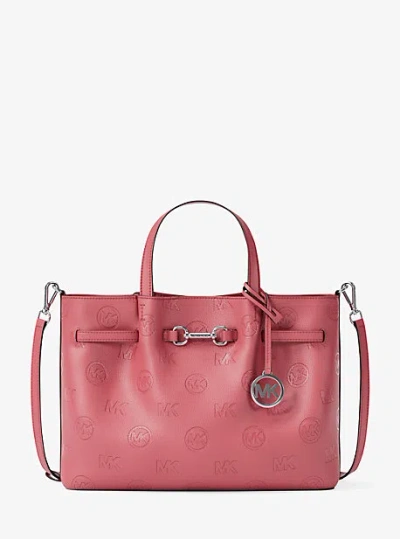 Michael Kors Carson Medium Logo Debossed Satchel In Pink