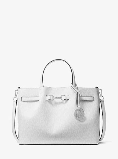 Michael Kors Carson Medium Signature Logo Satchel In White