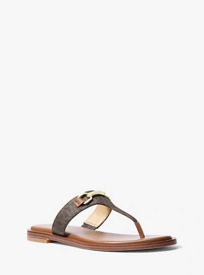 Michael Kors Carson Signature Logo T-strap Sandal In Brown
