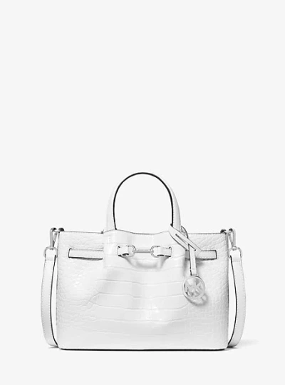 Michael Kors Carson Small Crocodile Embossed Satchel In White