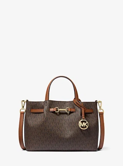 Michael Kors Carson Small Signature Logo Satchel In Brown