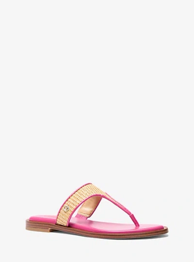 Michael Kors Carson Straw T-strap Sandal In Pink