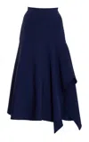 Michael Kors Cascade Draped Wool Midi Skirt In Navy