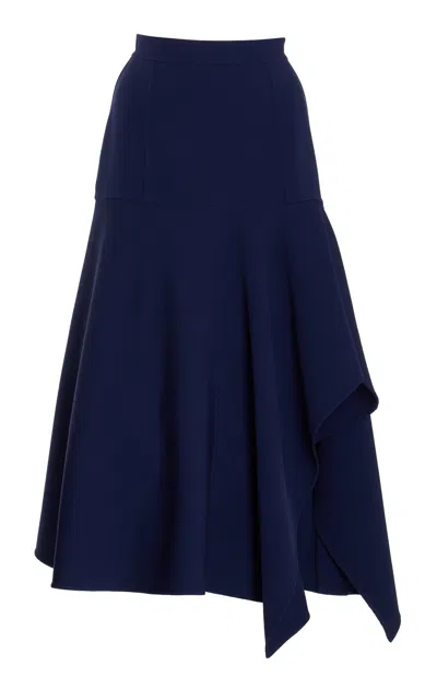 Michael Kors Cascade Draped Wool Midi Skirt In Navy