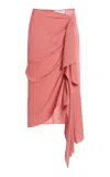 Michael Kors Cascade Fluid Wool Crepe Midi Skirt In Pink