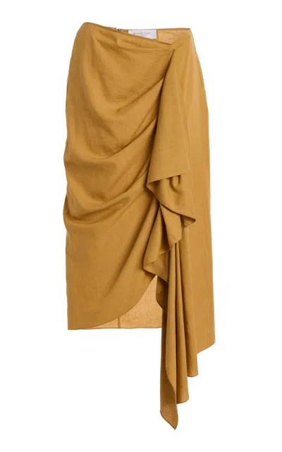 Michael Kors Cascade Washed Viscose-linen Midi Skirt In Neutral