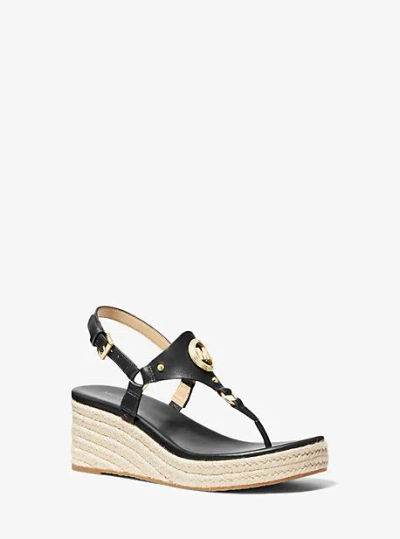 Michael Kors Casey Leather Wedge Sandal In Black