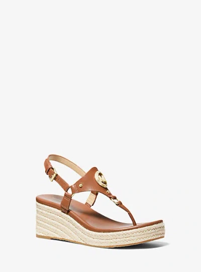 Michael Kors Casey Leather Wedge Sandal In Brown