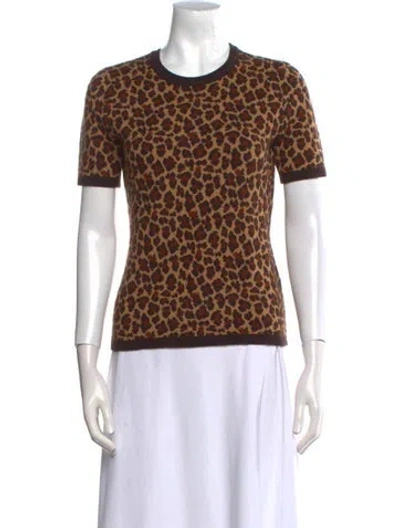 Pre-owned Michael Kors Cashmere Animal Print Sweater In Brown