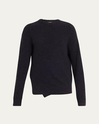 Michael Kors Cashmere Bias-hem Crewneck Sweater In Black