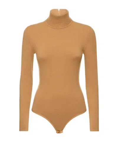 Michael Kors Cashmere Blend Knit Turtleneck Bodysuit In Brown