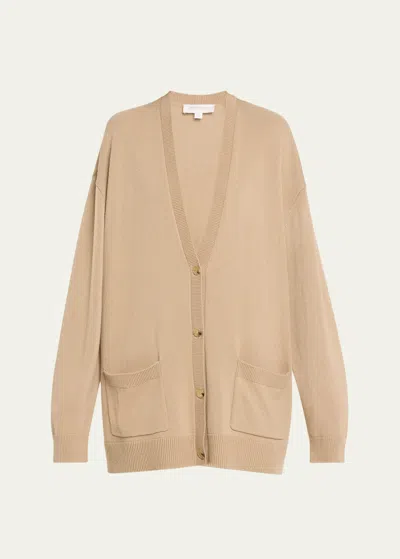 Michael Kors Cashmere Oversized Knit Cardigan In Sand