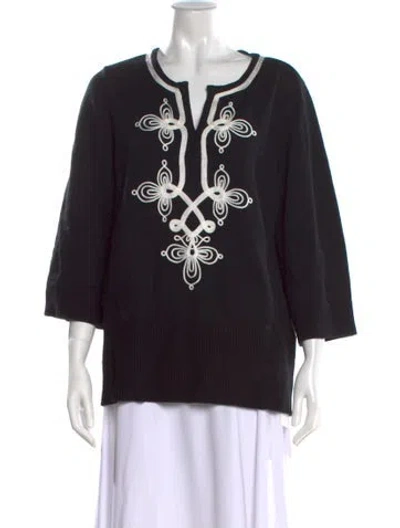 Pre-owned Michael Kors Cashmere Patterned Sweater In Black