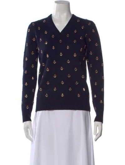 Pre-owned Michael Kors Cashmere Patterned Sweater W/ Tags In Blue