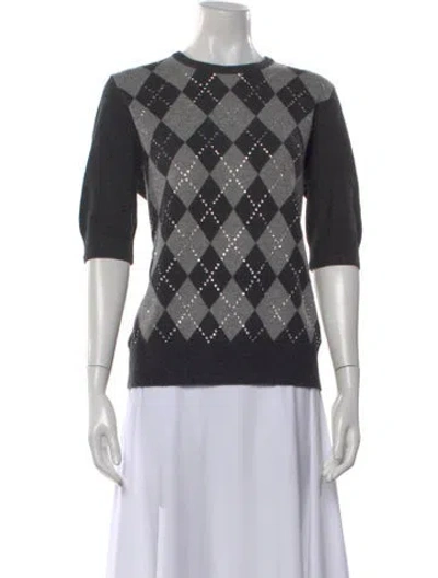 Pre-owned Michael Kors Cashmere Plaid Print Sweater In Gray