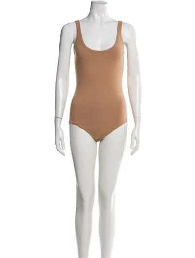 Pre-owned Michael Kors Cashmere Scoop Neck Bodysuit In Brown