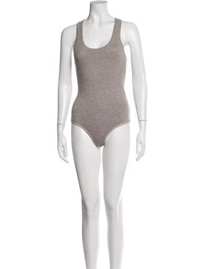 Pre-owned Michael Kors Cashmere Scoop Neck Bodysuit In Brown