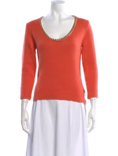 Pre-owned Michael Kors Cashmere Scoop Neck Sweater In Orange