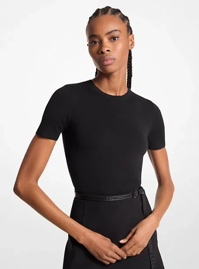 Michael Kors Cashmere Short-sleeve Sweater In Black