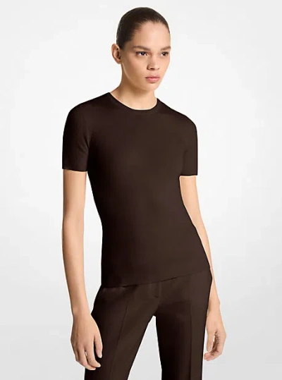 Michael Kors Cashmere Short-sleeve Sweater In Brown