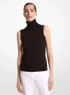 Michael Kors Sleeveless Cashmere Knit Turtleneck Top In Black