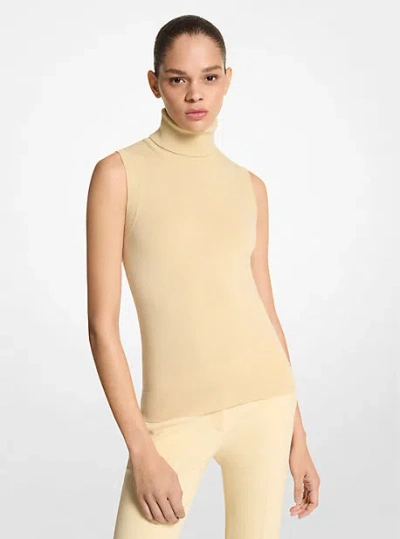 Michael Kors Cashmere Sleeveless Turtleneck In Natural