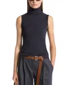 Michael Kors Cashmere Sleeveless Turtleneck Sweater In Blue