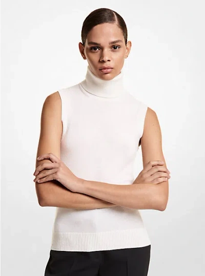 Michael Kors Cashmere Sleeveless Turtleneck In White