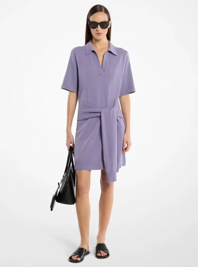 Michael Kors Cashmere Tie-front Polo Dress In Purple