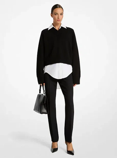 Michael Kors Cashmere Varsity Sweater In Black