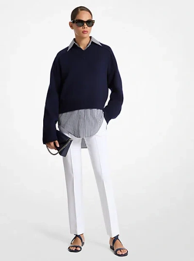 Michael Kors Cashmere Varsity Sweater In Blue