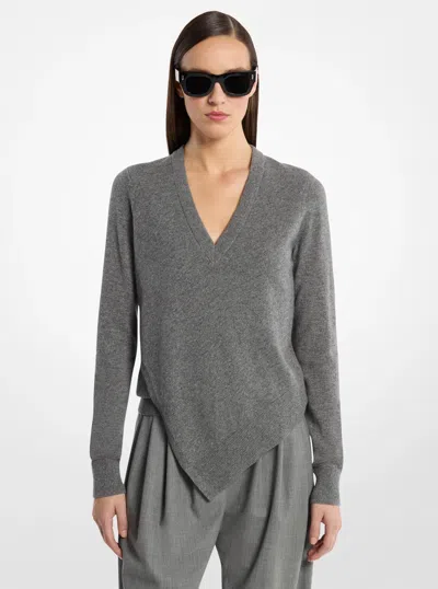 Michael Kors Cashmere V-neck Asymmetric Sweater In Gray