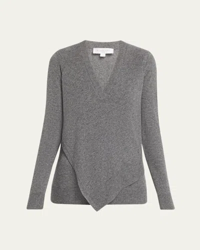 Michael Kors Cashmere V-neck Asymmetric Sweater In Gray
