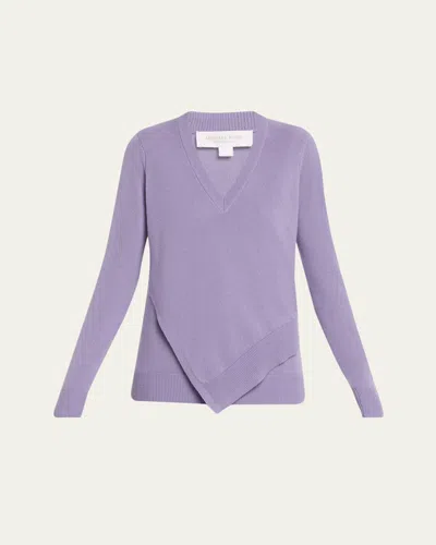 Michael Kors Cashmere V-neck Asymmetric Sweater In Purple