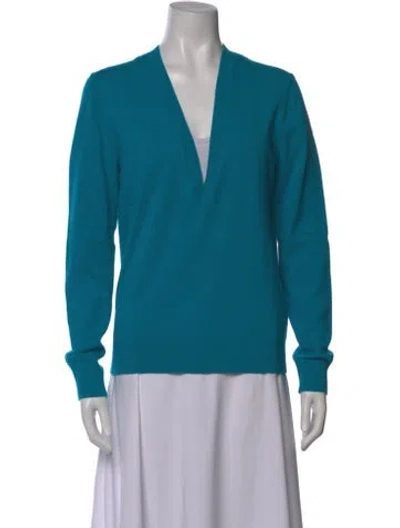 Pre-owned Michael Kors Cashmere V-neck Sweater In Blue