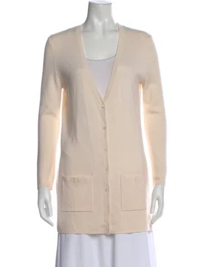 Pre-owned Michael Kors Cashmere V-neck Sweater In White